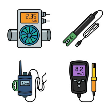 Water Quality Testing Equipment - Flow Meter, pH Meter, Sensor, Depth Gauge