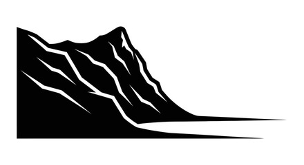 Mountain silhouette stands tall against a blank background representing adventure and discovery. © berkah