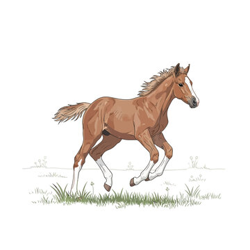 Young horse running in a meadow