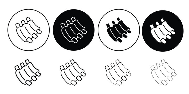 Meat ribs icon set. BBQ food vector symbols. Thin line, outline and glyph style. White background.