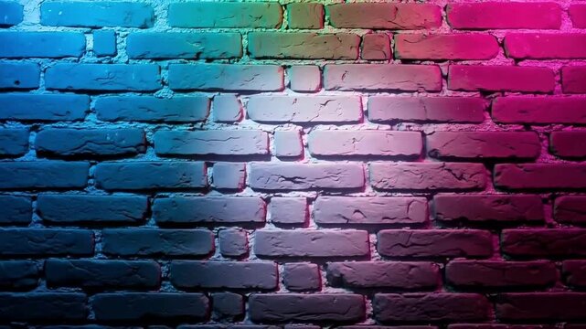 Vibrant rainbow colored brick wall texture with gradient lighting effects urban decorative element for design