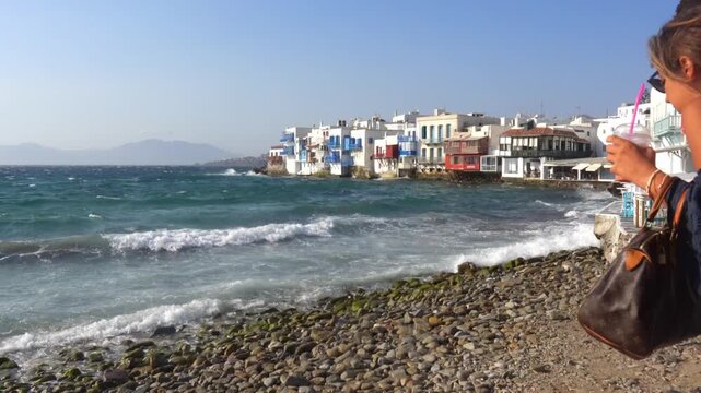 Scenic Little Venice waterfront in Mykonos, Greece