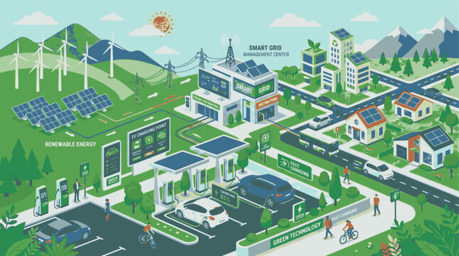 Renewable Energy Solar Wind EV Charging Vector
