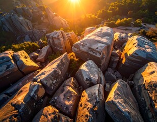 Fototapeta premium Large rocks on a sunny hillside.