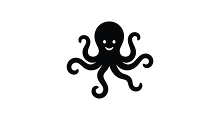 A black octopus silhouette with a smiling face against a white background silhouette © APIM02SN