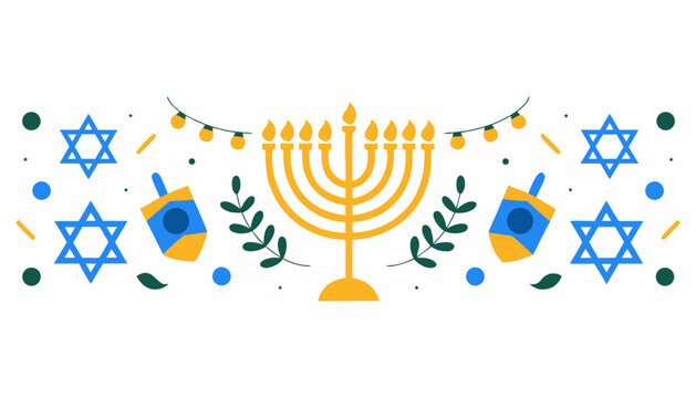 Hanukkah, Jewish holiday, menorah, dreidel, star of David, festive vector graphics