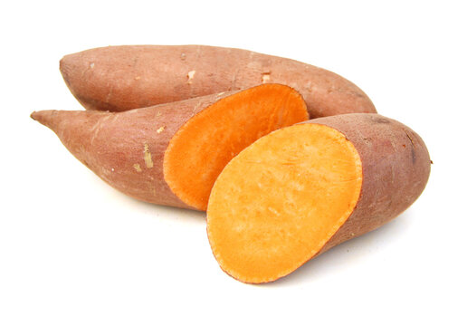 Sweet potatoes on white background