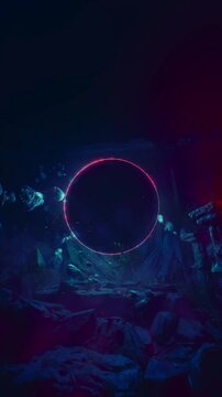 Ancient Ruins In Dark Cave With Floating Magical Light Orb Animation