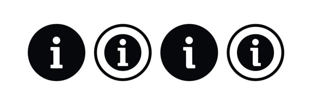 Information icon variations with lowercase letter i in circle design