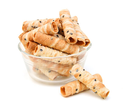 Waffle rolls isolated on white background 