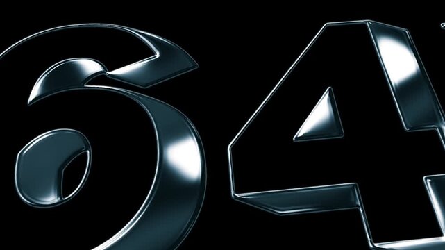 Futuristic Metallic 64th Anniversary Number Animation on Black Background in Luxury 3D Chrome Style
