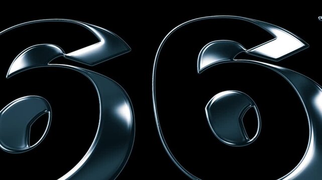 Futuristic Metallic 66th Anniversary Number Animation on Black Background in Luxury 3D Chrome Style