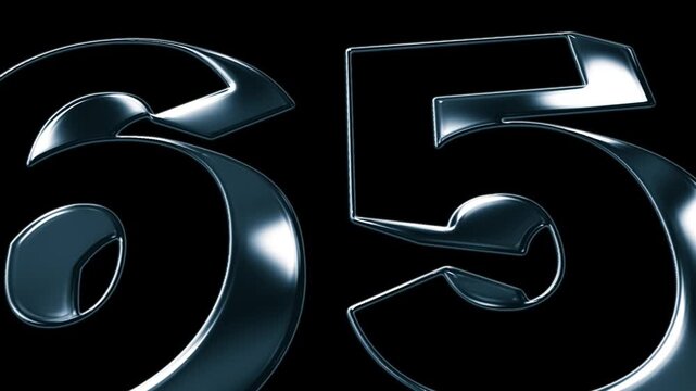 Futuristic Metallic 65th Anniversary Number Animation on Black Background in Luxury 3D Chrome Style