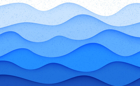 Minimalist Blue Wavy Background Abstract Paper Cut Ocean Layers with Texture