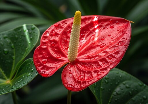 Crimson Embrace: Dewdrops on a Velvet Bloom