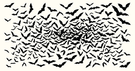 Fototapeta premium Flying bats silhouette set Halloween horror background vector illustration