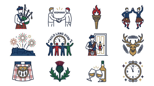 Scottish Celebration Icons Featuring Cultural Symbols