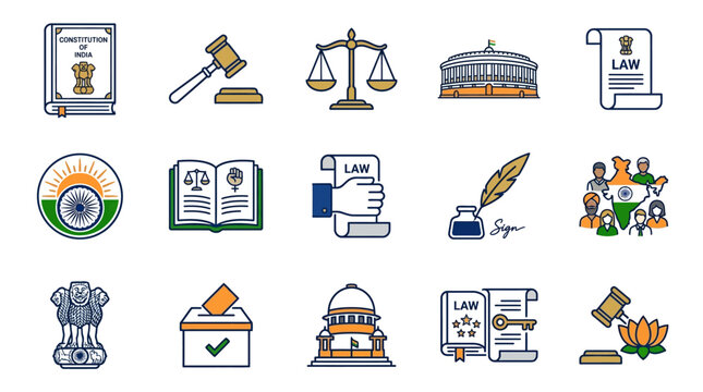 Symbols of Indian Law and Governance in Illustration
