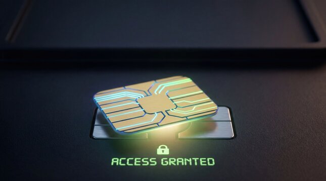 smart card chip activating on reader with access granted for secure transactions