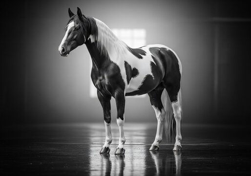 Monochrome Majesty: A Painted Horse's Stare