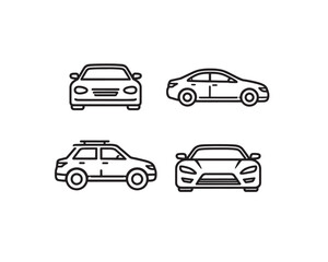 Obraz premium Car Outline Vector Icon Set – Sedan, SUV and Sports Car Line Icons.