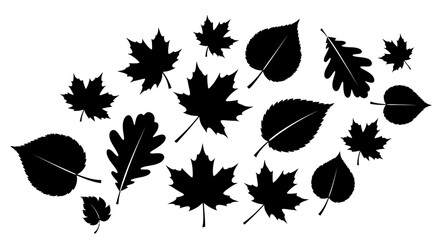 Collection of stylized autumn leaves and fall botanical elements in warm orange and gold colors, vector illustration set of decorative foliage icons for seasonal design. © mey