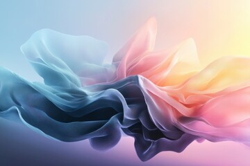 Fototapeta premium Abstract flowing fabric with soft pastel light and smooth wave shape, blue pink purple gradient background