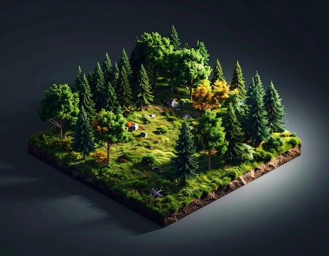 Miniature forest landscape with trees and grass.