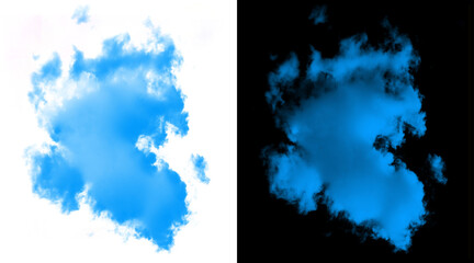 Vibrant blue cloud isolated on white and black background, ethereal smoke texture, abstract cyan nebula puff for creative design compositing © Mx 