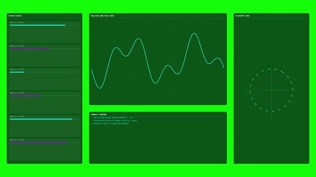 Green digital interface showing telemetry data and logistics tracking analytics for heavy cargo transport monitoring and fleet management systems