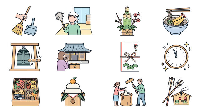 Illustrations of Traditional Japanese Activities and Cuisine