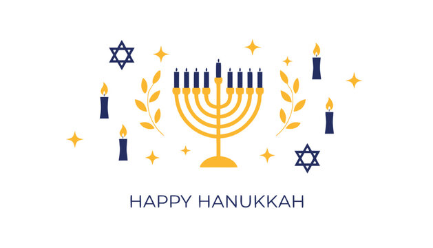 Hanukkah, Jewish holiday, menorah, Star of David, festive icons, blue, gold, vector graphics