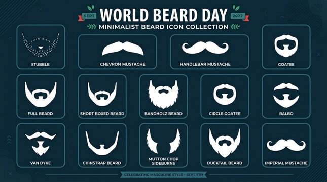 Minimalist vector collection of facial hair and mustache styles for men