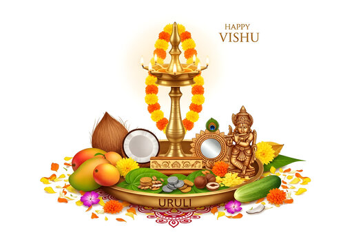 Vishu celebration with traditional Kerala uruli and decorations
