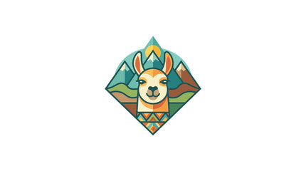 Fototapeta premium Geometric Llama Portrait in Mountain Landscape, Geometric Llama Art, Andes Mountains