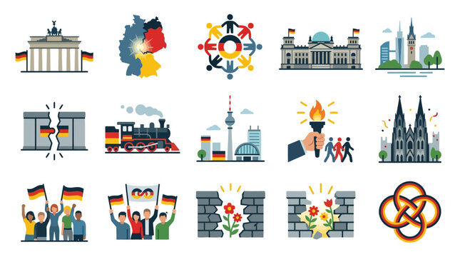 Illustrative Icons Representing German Culture and Unity