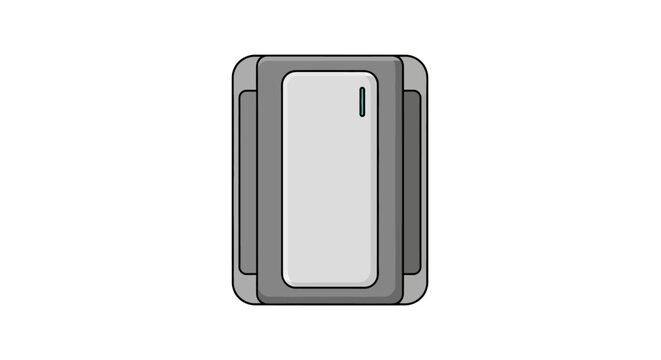 Modern minimalist vertical light switch, simple on off control, isolated on white background