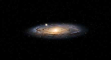 Fototapeta premium Vast spiral galaxy with glowing core and cosmic dust in deep space