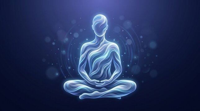 Glowing abstract human silhouette in meditation pose with ethereal energy flow meditation spiritual silhouette mindfulness abstract enlightenment wellness tranquility consciousness serenity