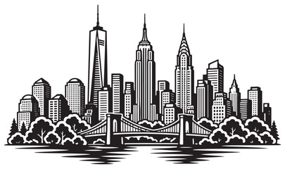 Fototapeta premium Skyline Silhouette, iconic skyline and natural scenery, vector, isolated on white