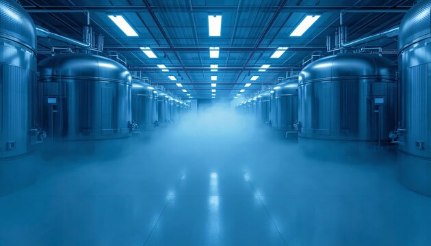 Cryogenic Medical Storage Tanks with Cold Vapor Advanced Healthcare Facility Clean Industrial Scene