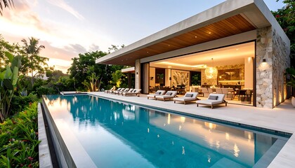 Fototapeta premium Luxury modern tropical Villa. Open Space villa