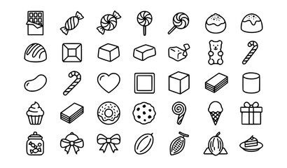 Fototapeta premium Premium candy chocolate sweets and confectionery dessert line icons set
