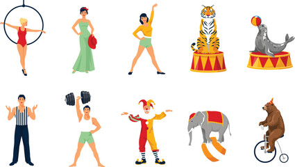Vintage circus performers and trained animals character set vector illustrationVintage circus performers and trained animals character set vector illustration © MDAKTARUL