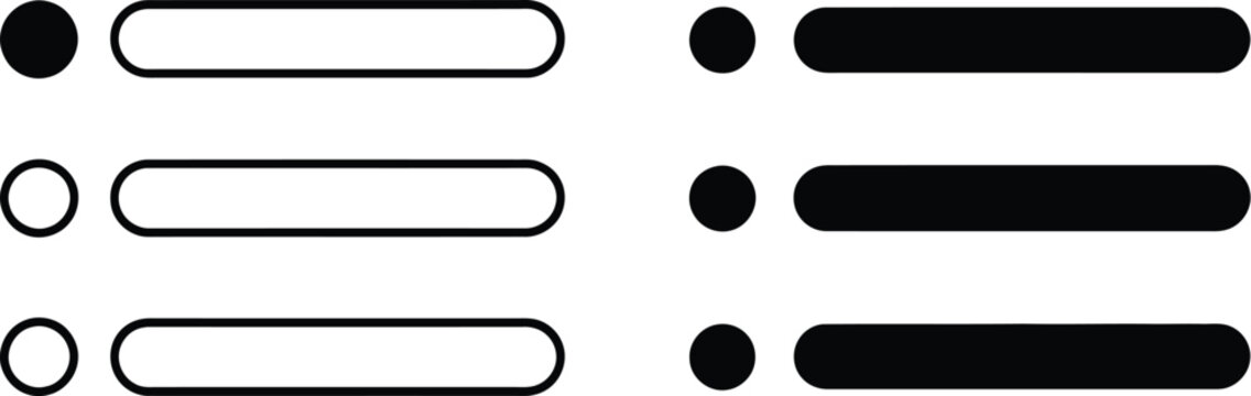 Bulleted List Icon Set Featuring Checklist, Task List, Document, and Menu Symbols for Web and Mobile Apps