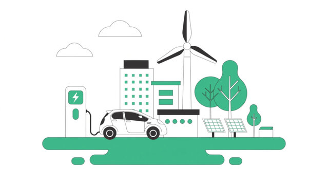 Future renewable energy concept flat vector illustration of electric car charger vector background 