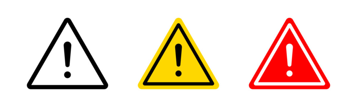 Caution signs, Danger warning symbol in triangle shape representing alert, attention, hazard, risk label. Transparent PNG and vector illustration
