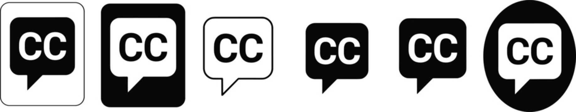 Closed Caption CC Icons Set in Speech Bubble Vector Design