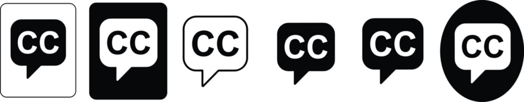 Closed Caption CC Icons Set in Speech Bubble Vector Design