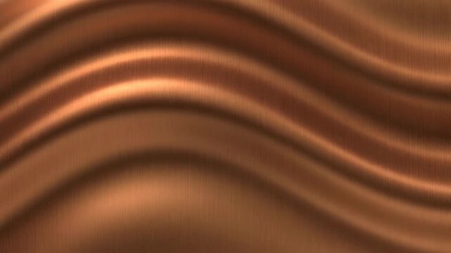 Abstract background featuring elegant waves of brushed copper metal texture